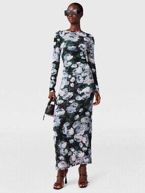 STELLA MCCARTNEY Gathered Floral Long Sleeve Mesh Maxi Dress L Org $1,890